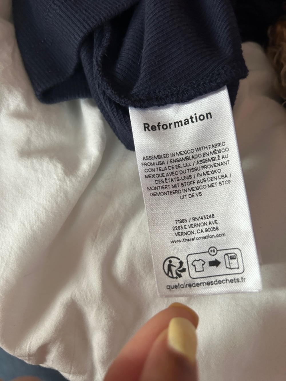 Reformation Navy Ribbed Button-Front Long Sleeve Top - Picture 2 of 2